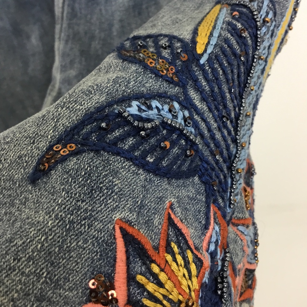 Soft Surroundings Denim Boot-Cut Jeans with Embroidered Floral Detail - Blue - Picture 4 of 12